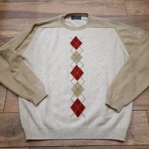 Peter Scott Old Head Golf Links Sweater men's 44 wool angora argyle tan Scotland
